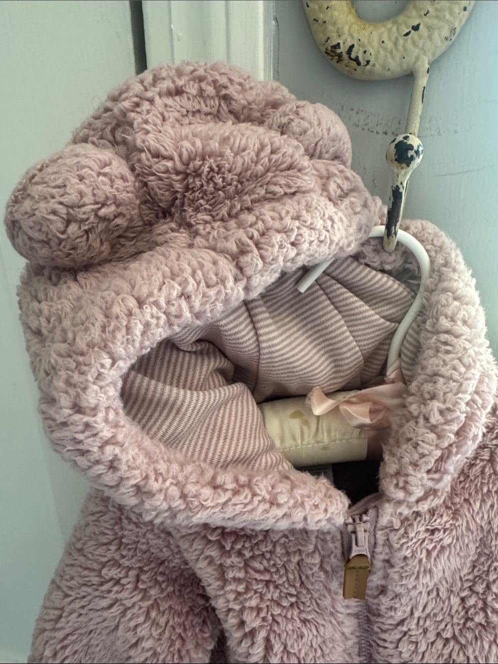 Plush Pink Hooded Baby One-Piece - Picture 3 of 7